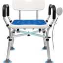 Upgrade Shower Chair for Elderly and Disabled: Non-Slip Silicon Pad Bariatric Shower Seat with Arms & Back, Height Adjust & Reinforced Crossbars, 500lbs Heavy Duty Shower Chair for Inside Shower