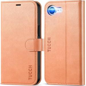 TUCCH Case Wallet for iPhone 16e, Protective [TPU Shockproof Inner Shell], Kickstand PU Leather RFID Blocking [4 Card Holder] Magnetic Closure Cover Compatible with iPhone 16e 5G, Peachy Pink