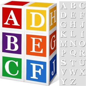 ReliThick 6 Pcs Custom Letter Toy Inspire Party Boxes with 52 Pcs Letter Cutouts 11.8 x 11.8 Inch Colorful Balloon Box Personalized Big Party Favor Box for Birthday Party Decoration (Bright Color)