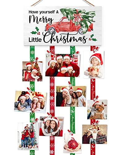 Christmas Card Holder Picture Frames Collage Christmas Card Display Wall Hanging Picture Board with 30 Photo Clips, Picture Holder Farmhouse Christmas Home Decor Bedroom Living Room Christmas Gifts