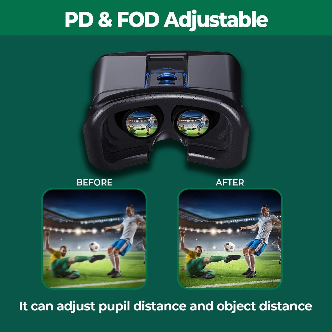 VR Headset for Phone with Controller, Anti-Blue Lens PD & Fl Adjustable Virtual Reality Goggles Set for Kids and Adults, Compatible with iPhone 16/ 15/ 14/ 13/ 12 Samsung Android 4.5-6.7"