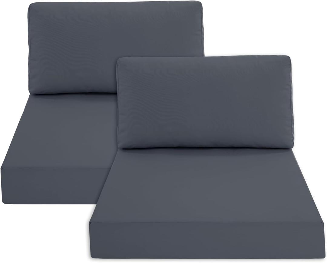 Outdoor Chair Cushions for Patio Furniture with Waterproof Detachable Cover, Deep Seat Couch Cushion Replacement and Backrest Pillow for Sectional Sofa, 25.6 x 25.6 Inch, Dark Grey, Set of 2