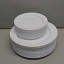 100 PCS White Plastic Plates, Plastic Thanksgiving Plates Disposable Include 50 Dinner Plate and 50 Dessert Plate Perfect for Holiday, Wedding & Thanksgiving Party