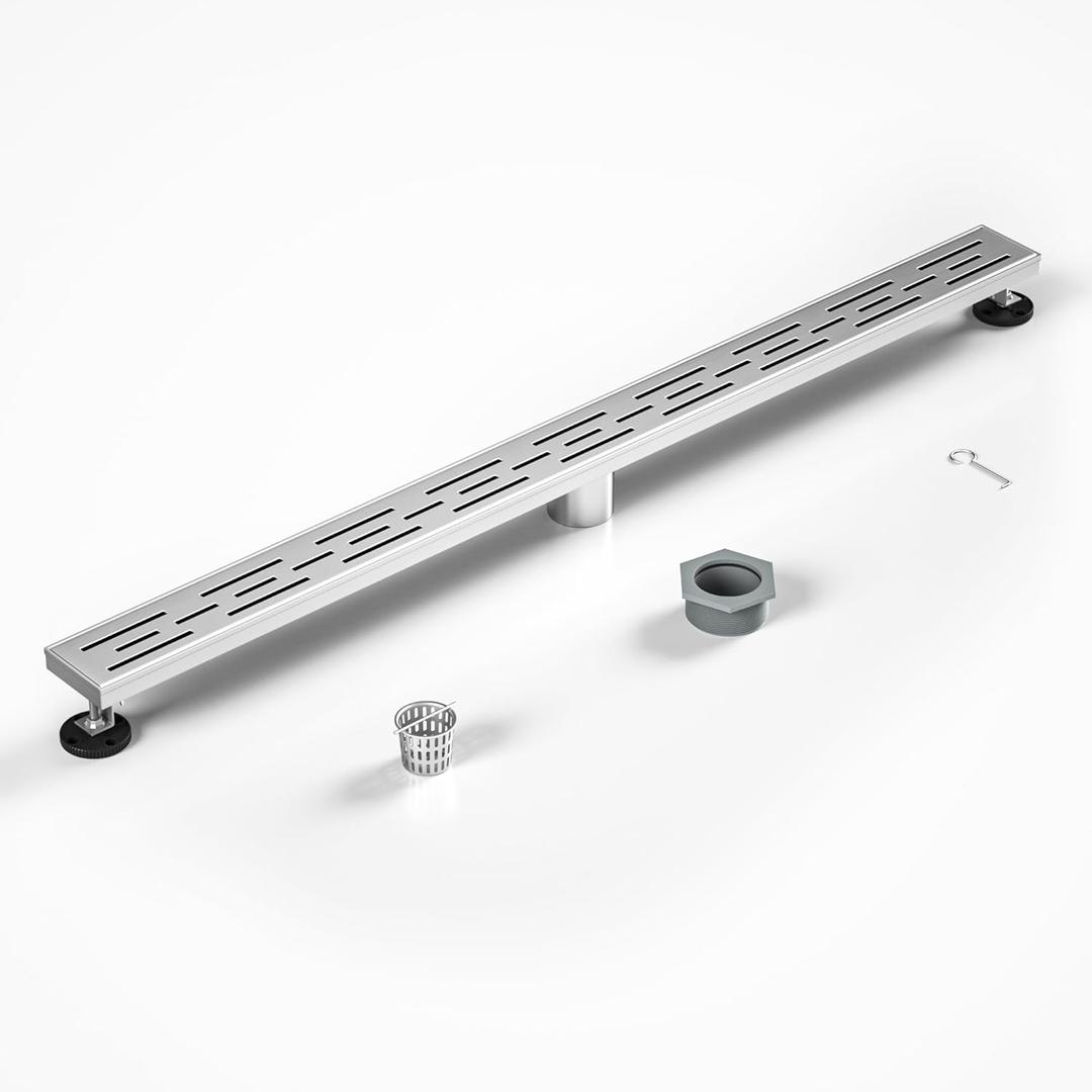 Linear Shower Drain 40" Brushed 304 Stainless Steel | with Drain Grate | Fast Drainage | Stainless Floor Drain Grate | Hair Strainer | Drain Key | The Upgrade for Your Bathroom