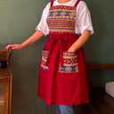 Kitchen Apron with Pockets, Womens Pinafore Dress, Floral Apron for Cooking Gardening, Gift for Mom, Wife, Girlfriend (Red)