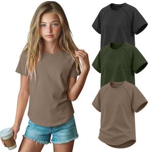 YooAurvox 3 Pack Girls Short Sleeve Raglan Shirts, 3-Color Set, 11-12 Years