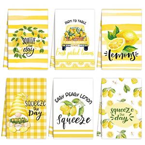 Zubebe 2 Pcs Lemon Kitchen Towels Summer Lemon Dish Towel Set 18 x 28 Inch Ultra Absorbent Yellow Hand Towels Tea Towels for Cooking Baking, Housewarming Gift for Home
