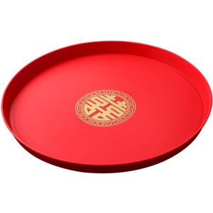 Luxshiny Chinese Wedding Serving Tray Platter Fruit Plate Round Tea Tray Plastic Candy Dishes Food Snack Storage Plate for Home Decor Wedding Centrepieces Red