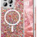 UEEBAI Glitter Case Magnetic for iPhone 15 Pro Case, Luxury Shiny Bling Sparkly Phone Cover Compatible with MagSafe, Wireless Charge Crystal Diamonds Shiny Cover for Women - Red