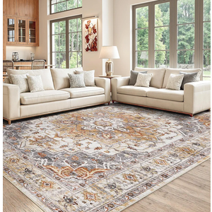 Washable Area Rug 8x10, Large Soft Rugs for Living Room Stain Resistant Non-Slip Backing Rugs for Bedroom, Vintage Clearance Large Area Rug (Turmeric/Grey,8'x10')