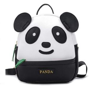 Cute Panda Pattern Backpack Women Girls Pu Leather Small Casual Shoulder Daypack Bag (Black)