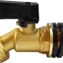 Uenede Brass Water Container Rain Barrel Faucets Spigot 1/2" Male Thread Inlet to 3/4"GHT Male Thread Outlet with Quarter Turn Ball Valve Includes Bulkhead Fitting and Washers