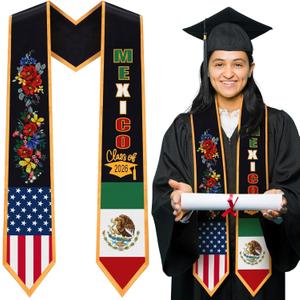 3 x Berlune Graduation Stole Sash Class of 2026 Mixed Flag Grade Sash 72 Inch Our Lady of Guadalupe Honor Stole for Graduation
