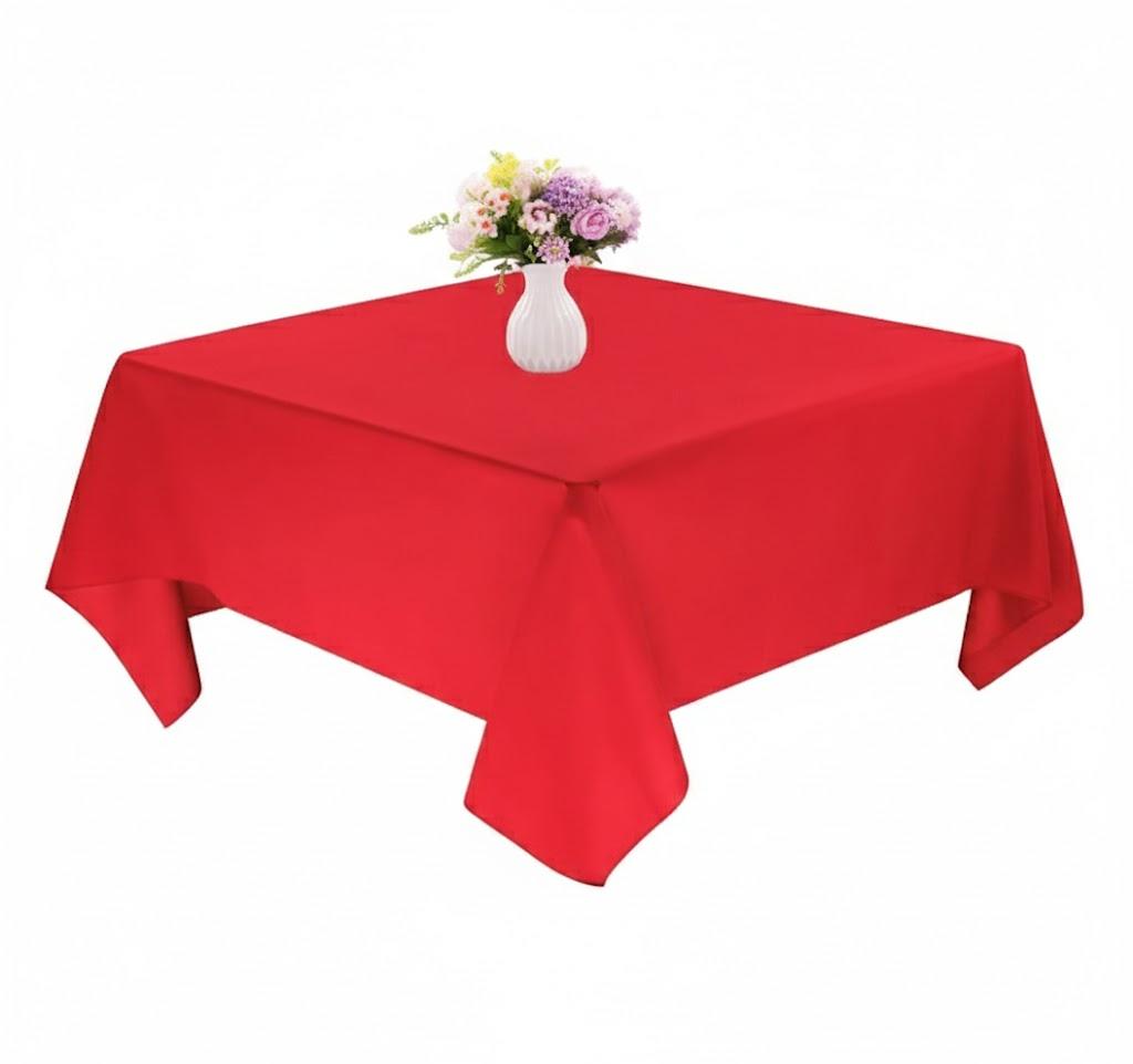Square Table Cloth 52x52 Inch Red Tablecloth Machine Washable Fabric Polyester Table Cover for Dining, Buffet Parties, Picnic, Events, Weddings and Restaurants, Red