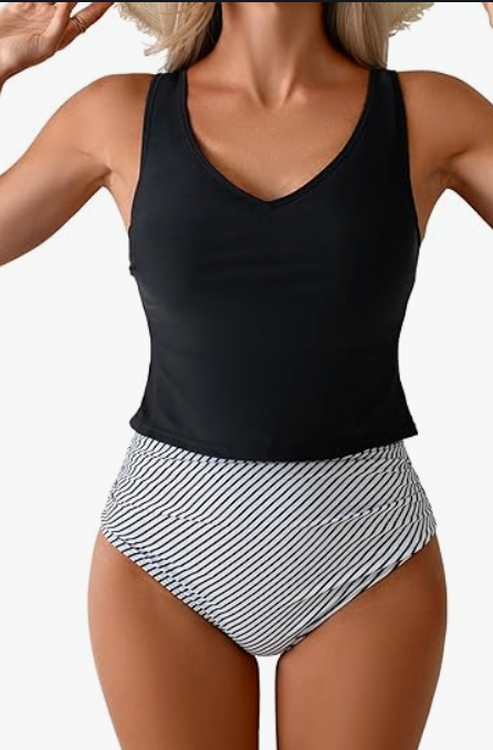 Eomenie Womens Halter Tankini Bathing Suit Ruched Tummy Control Two Piece Swimsuit with Bottom (XL, Black)