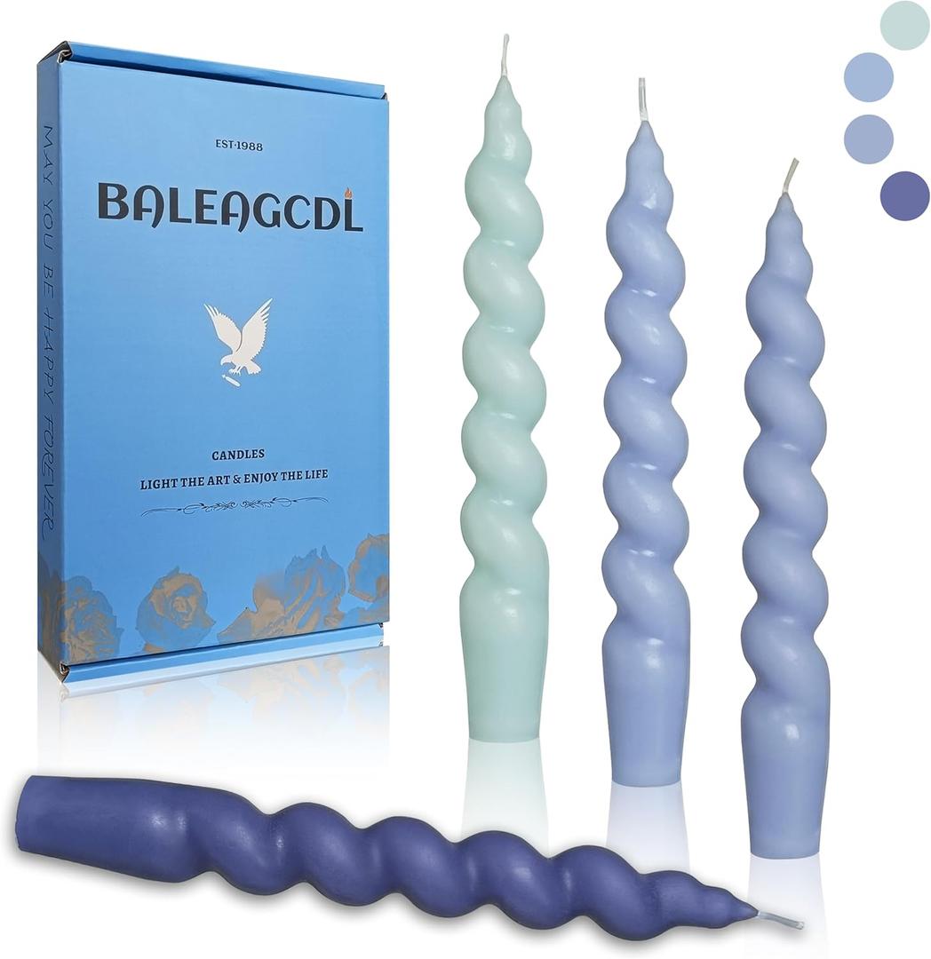 Smokeless Short Candles Gradient Blue Twisted Taper Candles 7.5 Inch Unscented Cute Candlesticks Handmade Spiral Candles for Romantic Dinner Women's Holiday Gifts