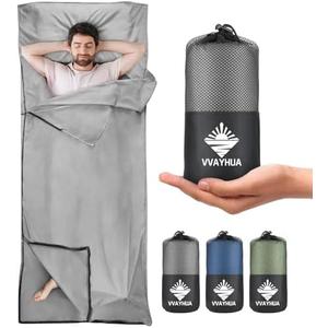VVAYHUA Sleeping Bag Liner, Self Tan Sleep Sack, Adult Sleep Sack, Two-Way-Zipper Expose Feet Separately, Portable Single Camping Travel Sheets for Hotel,Hostels,Business Trips