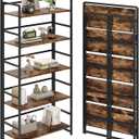 No Assembly Folding Bookshelf, 5 Tiers Collapsible Book Shelf for Home Office, Vintage Wood Foldable Bookcase Storage Organizer for Living Room Bedroom (Rustic Brown)
