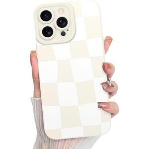 KANGHAR Compatible with iPhone 14 Pro Max Case, Silicone Checkered Cute Pattern, Camera Protection Soft Slim Phone Case for Girls Women -White