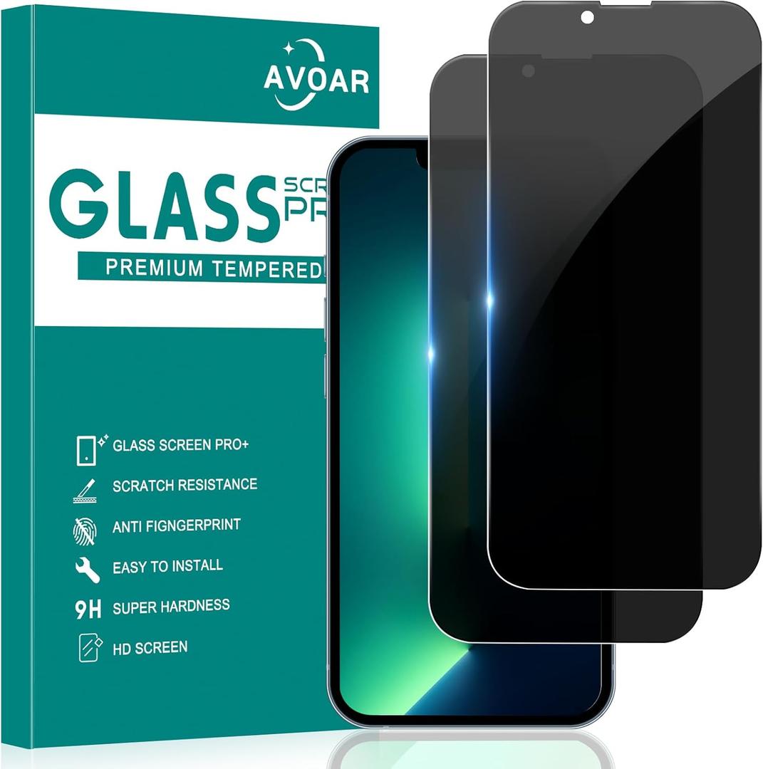 2 Pack Privacy Screen Protector for iPhone 14 Plus/13 Pro Max, Privacy Screen iPhone 13 Pro Max 6.7 Inch Tempered Full Screen Glass Film, Anti-Spy, Bubble Free, Case Friendly