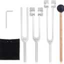 4pcs Tuning Fork for Healing Set,128Hz 256Hz 512Hz Resonance Tuning Forks with Wooden Mallet & Storage Pouch Sound Instruments for Yoga Meditation Chakra Balanci Accessories
