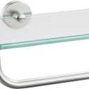 JQK Bathroom Glass Shelf, Shelf with 15 Inch Towel Bar Tempered Glass Shower Storage 16 by 5 inches, 304 Stainless Steel Brushed Finish Wall Mount, TGS100-BN
