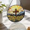 Christian Suncatcher Stained Glass, Christian Suncatcher for Women, Cross Suncatchers for Windows Hanging (UV Printed)