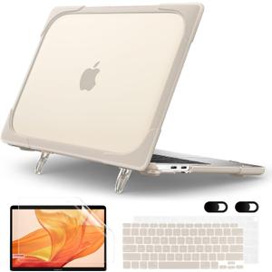 MEEgoodo for MacBook Air 13 inch Case 2021 2020 2019 2018 Release A2337 M1 A2179 A1932 with Touch ID, Heavy Duty Rugged Shockproof Plastic Hard Shell with Fold Kickstand for MacBook Air 13.3, Khaki