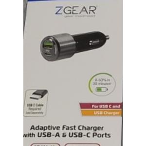 ZGEAR Adaptive Fast Car Charger With USB-A USB C Ports