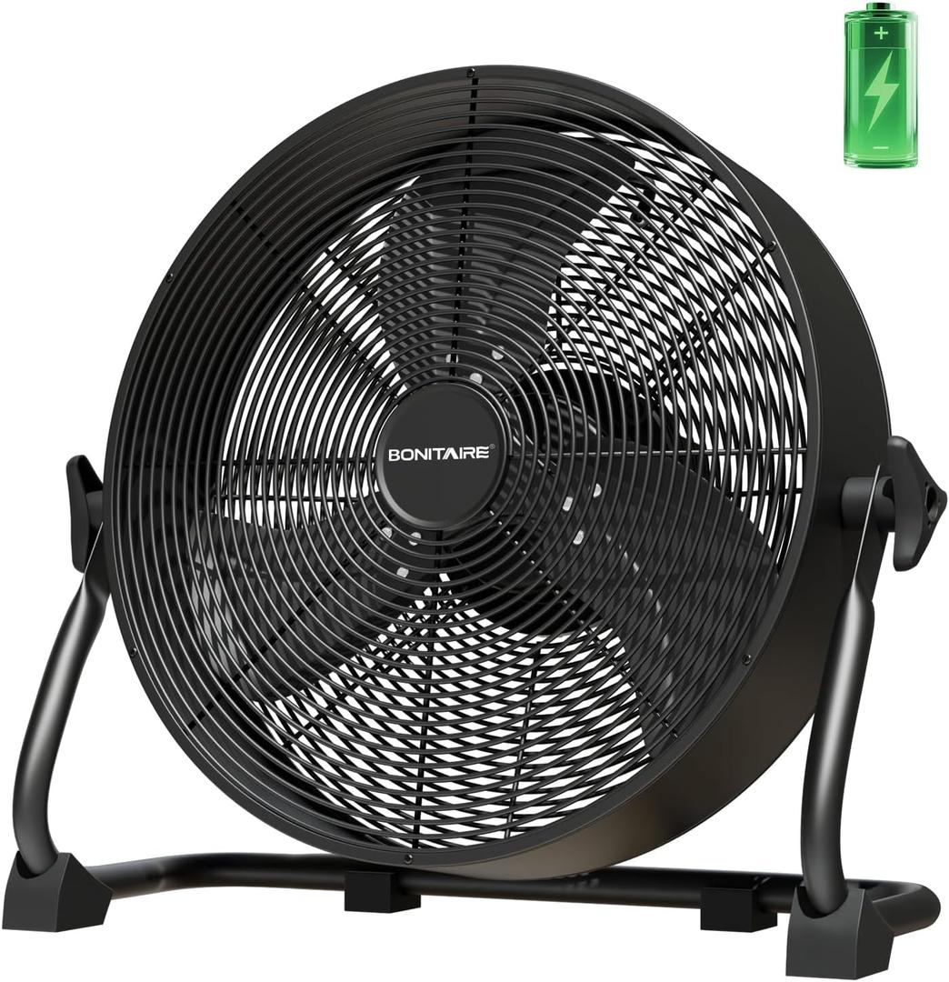 16'' Battery Operated Fan,15600mAh Rechargeable Floor Fan with Fast 2H Charging, High Velocity Cordless Metal Fan with Child-Safe Grill, Portable Fan for Camping, Jobsite, Garage, Workshop