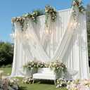 50ftx15ft Ivory Backdrop Curtain for Wedding Parties, 10 Panels Wrinkle Free 15 FT Long Polyester Photo Backdrop Drapes Back Drop Cloth for Birthday Photography Background, W5' x H15'