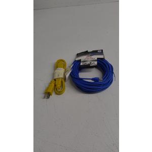 GE Cat6 Ethernet Cable, 50ft Ethernet Cable, Up to 1Gbps, Rated 250 Mhz, UTP, For High Speed Internet Devices, Streaming Devices, Routers, RJ45 Connectors, for Home or Office, Blue, 70330, Prime EC840603 3-Foot 16/3 SPT-2 3-Outlet Utility Indoor Cord
