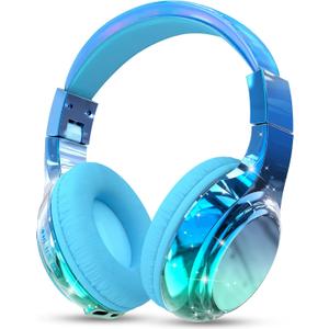 QearFun Kids Bluetooth Headphones, 60H Playtime, 74/85/94dB Safe Volume Limit, Metallic Gradient Wireless Headset with HD Mic, Fast Charging, Foldable, Wired 3.5mm Mode for School/Tablet/Travel