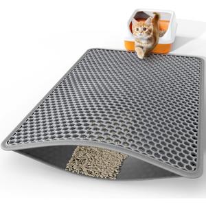 Cat Litter Mat - 46" x 35" Jumbo Litter Box Mat with Double Layers, Urine-Proof and Non-Slip Litter Trapping Mat, Easy to Clean Kitty Litter Mats for Floor, Scatter Control, Grey