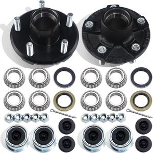 2Sets 5 on 4.5'' Trailer Hub Kits for 2000lbs 1'' or 1-1/16'' Straight Axle, 5 Lug Trailer Idler Hub Kit 5 Bolt on 4-1/2 Inch, Fits 1'' and 1-1/16'' Spindle, with Extra Dust Cap & Rubber Plug