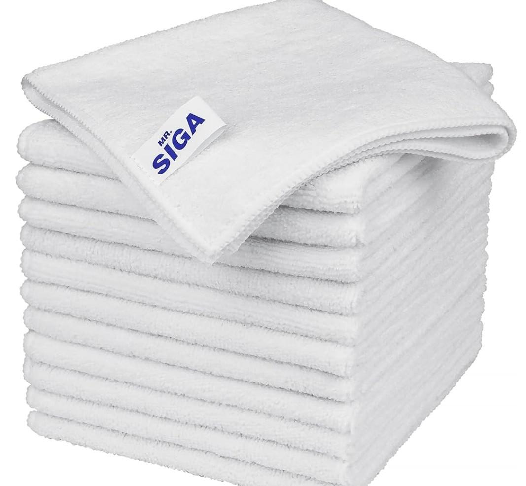 MR.SIGA Microfiber Cleaning Cloth, All-Purpose Microfiber Towels, Streak Free Cleaning Rags, Pack of 12, White, Size 32 x 32 cm(12.6 x 12.6 inch) orange color