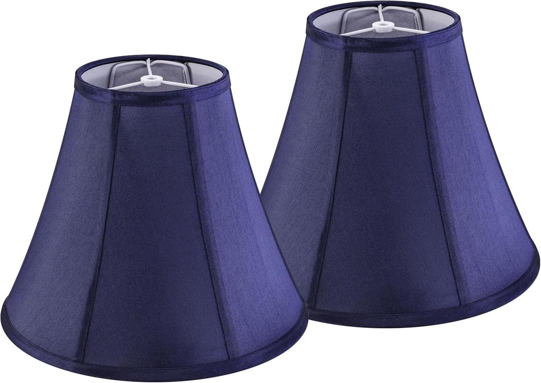 GO&SO Set of 2 Blue Bell Lamp Shades 6" Top x 13" Bottom x 10.6" High(Spider) Medium Lamp Shade, Traditional Fabric Lamp Shade for Table Lamp,Floor Lamp,Side Ribbing Hand Crafted Replacement Lampshade (2 PCS-6" x13" x 10.6", Blue-Natural faux silk)