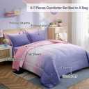 Dinjoy Girls Comforter Set Full Size Colorful Ombre Pink Purple Rainbow Bedding Set Bed in A Bag for Kid Teen Girls 7 Pieces (1 Comforter, 1 Flat Sheet, 1 Fitted Sheet, 2 Pillow Shams, 2 Pillowcases)