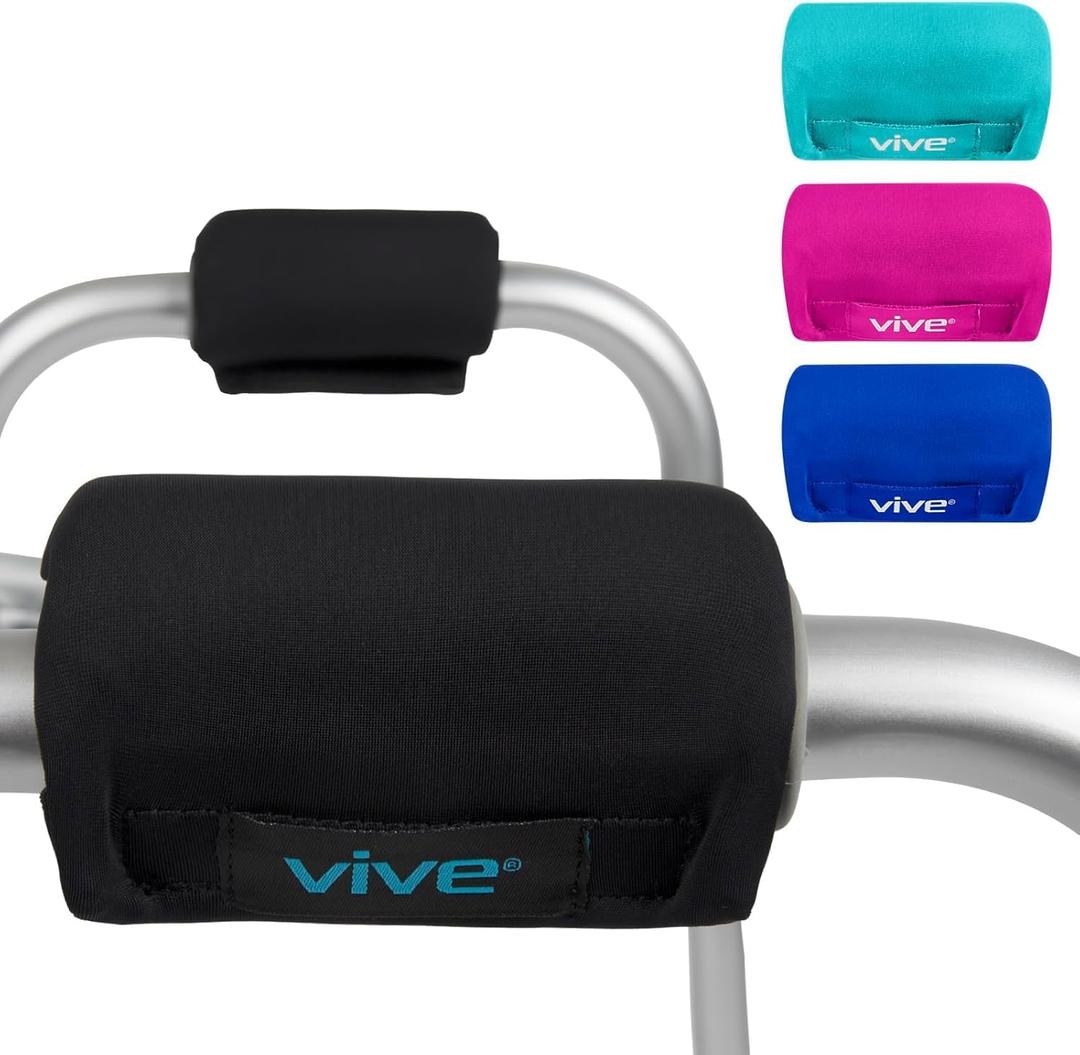 Vive Walker Handle Cushions - Padded Hand Covers - Soft Cushion Padding Medical for Folding Rolling Wheelchair, Rollator Handle, Senior, Elderly Grippers - Crutch Handle Pad Grips - Mobility Aid (Black)