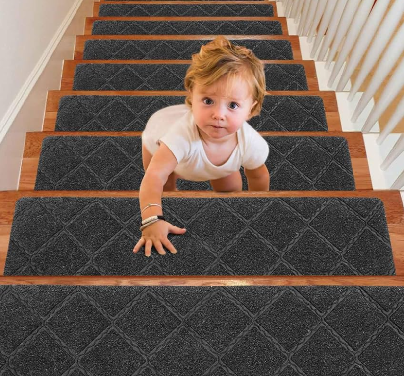 Seloom Upgraded 9" x 36" Stair Treads for Wooden Steps- Carpet Non-Slip with Non Skid Backing Specialized for Indoor Steps, Removable Washable Step Runners Perfect for Dogs(Grey,15-Pack, Dimand)