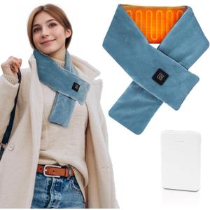 Girasol Heated Neck Wrap Heated Scarf for Neck Pain Relief, Neck Heating Pad with 5000mAh Power Bank, Cordless Thermal Neck Brace Electric Heated Neck Warmer with 3 Heating Levels (Blue)