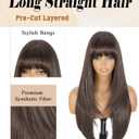 Brown Wig With Bangs 26 Inch Long Straight Wigs for Women Dark Brown Layered Hair Synthetic Heat Resistant Hair for Daily Party Use