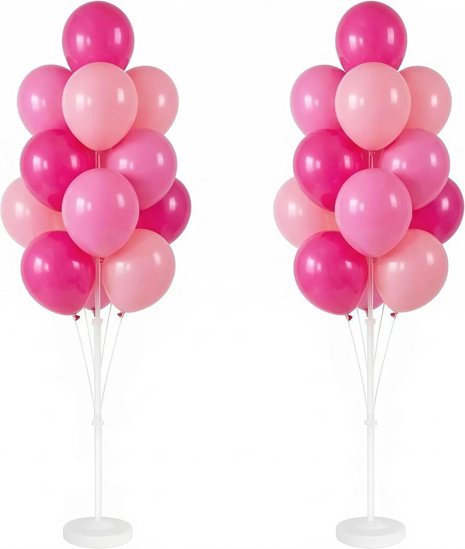 Balloon Column Kit Set of 2 With Balloons Included - Balloon Tower with Stand, Base, and Pole,Backdrop Decoration for Wedding, Baby Shower, Birthday Party, or Bachelorette Parties (Pink)
