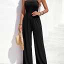 PRETTYGARDEN One Piece Strapless Jumpsuits for Women Dressy Casual Wide Leg Tube Rompers Jumper Beach Vacation Summer Outfits (Black, XS)