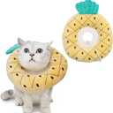 ANWA Adjustable Cat Cone Collar Soft, Cute Cat Donut Collar After Surgery, Kitten Recovery Cones to Stop Licking (Medium, Pineapple)