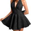 ShawGobow Jacquard Corset Dress,Deep V Halter Mini Dresses with Bow Back,Sexy Birthday Outfits Women Homecoming Prom Formal (Black, M)