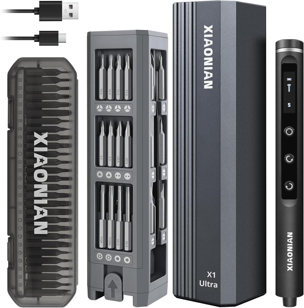 XIAONIAN 3.7V Precision Electric Screwdriver Set,76 IN 1 Mini Electric Screwdriver Cordless Set with USB Charging,5 Torque Settings Repair Tool Kit for Electronics Phone Camera Laptop Watch (Grey)