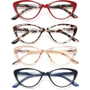 EYEURL 4-Pack Cat Eye Reading Glasses for Women- Blue Light Blocking Readers with Spring Hinges,Anti-Glare/UV Rays Reading Glasses, +2.5