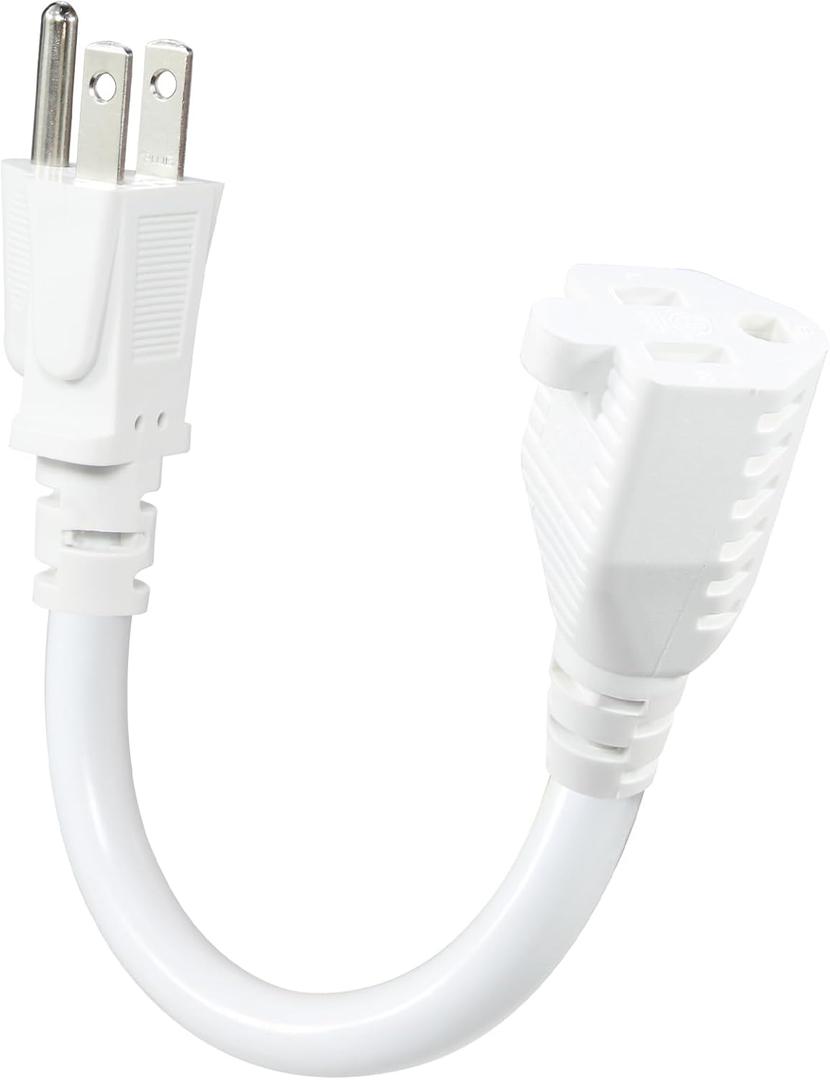 KUNCAN Short Power Extension Cord - 15A 6 Inch 3 Prong Outlet Saver, 1875W 14AWG/3C SJTW Heavy Duty Power Cord Extension Cable (NEMA 5-15P to NEMA 5-15R) Indoor/Outdoor Use, White 1-Pack