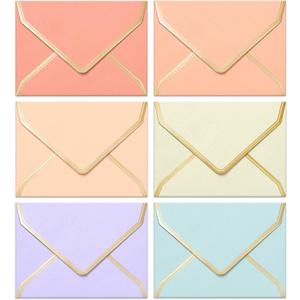 Invitation Envelopes, 30-Pack 5x7 Envelopes for Invitations, Gold Foil Bordered Colored Envelopes, A7, 5 1/4 x 7 1/4 Inches, 6 Pastel Colors
